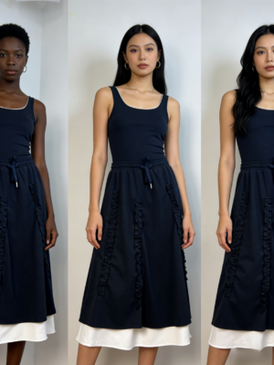 Soft Drawstring Layered Midi Skirt（686）