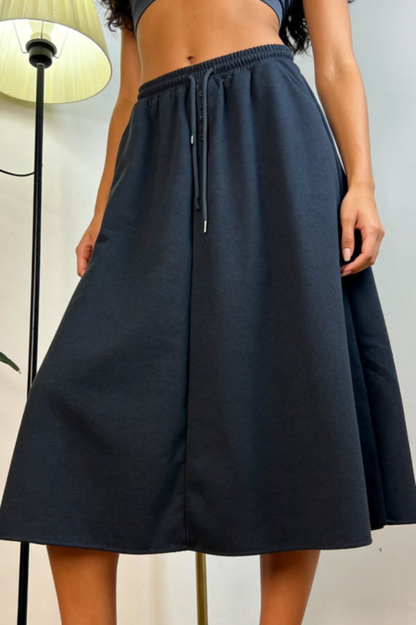 Minimal Drawstring Midi Skirt（803）