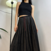 Vintage Textured Drawstring Midi Skirt（802）