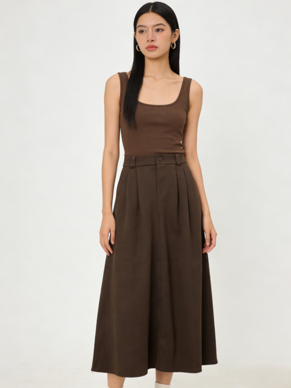 Minimal High-Waist A-Line Midi Skirt（815）