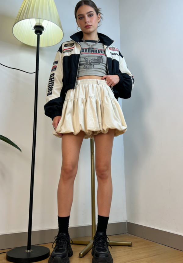 Bubble Drawstring Mini Skirt（2523）