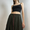 Vintage Textured Drawstring Midi Skirt（802）