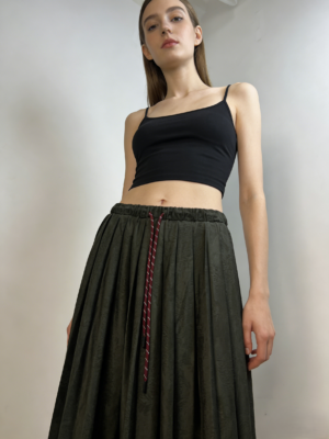 Vintage Textured Drawstring Midi Skirt（802）