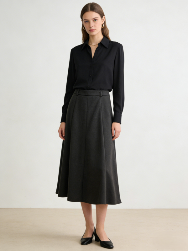 Soft-Drape High-Waist Midi Skirt（811）