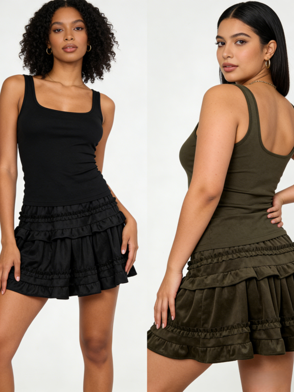 Vintage Tiered Ruffle Mini Skirt（605）