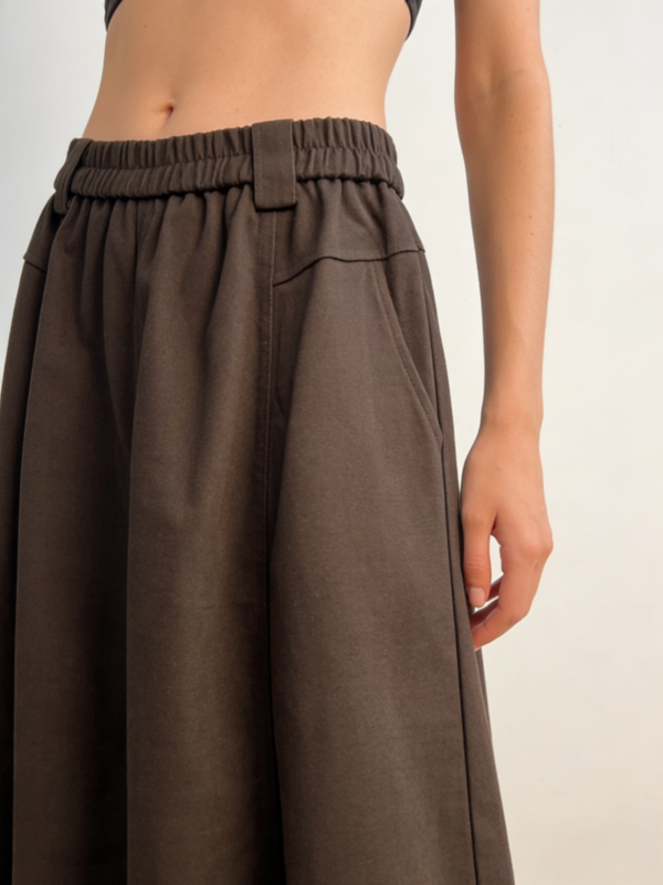 Minimal Elastic-Waist Midi Skirt（810）