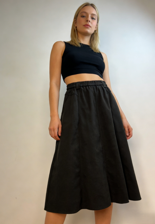 Minimal Elastic-Waist Midi Skirt（810）