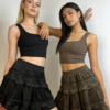Vintage Tiered Ruffle Mini Skirt（605）