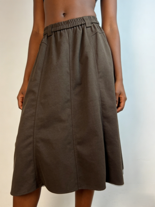 Minimal Elastic-Waist Midi Skirt（810）