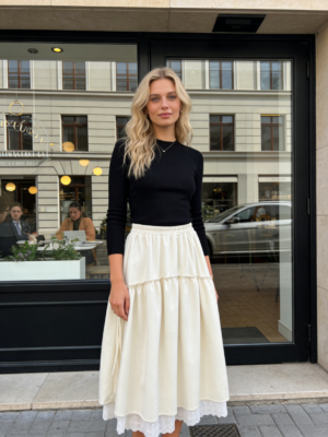 Layered Ruffle Lace-Trim Midi Skirt（2211）