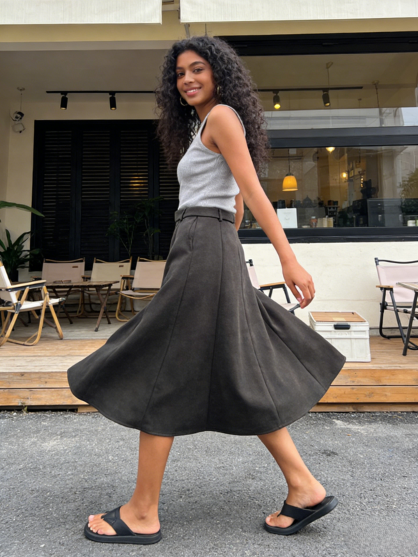 Soft-Drape High-Waist Midi Skirt（811）