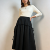 Layered Ruffle Lace-Trim Midi Skirt（2211）