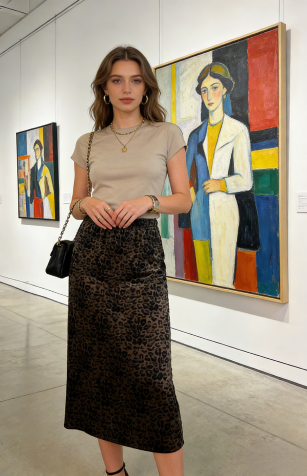 Wild Shadow Leopard Midi Skirt（Leopard print）