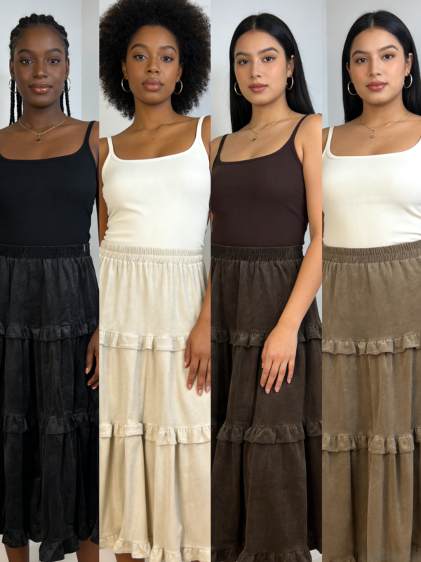 Soft Ruffle Tiered Midi Skirt（505）